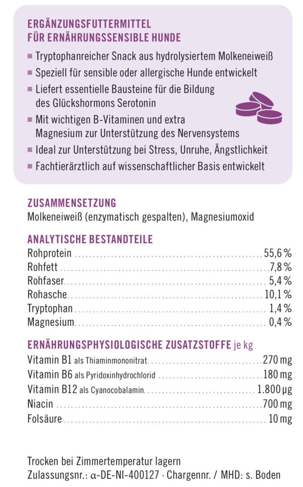 napfcheck Relax Tabs Sensitiv - hypoallergener Beruhigungssnack mit Tryptophan für Hunde – Bild 3